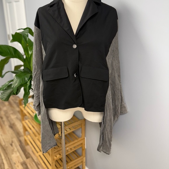 Kate Hewko Bat Wing Jacket Mixed Material One Size Black Washed Gray Streetwear - Picture 9 of 14